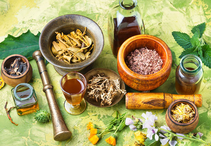 Plant-based ingredients in a wooden table